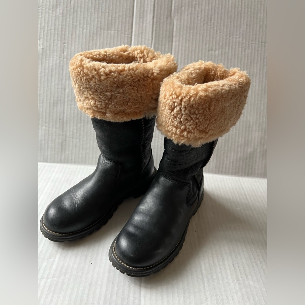 UGG Brooks Tall Black Leather Shearling Boots